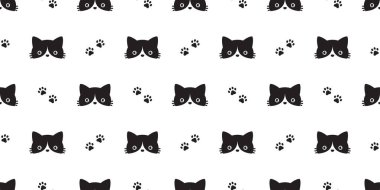 kedi seamless modeli pençe vektör baş alaca siyah yavru kedi eşarp tekrar duvar kağıdı karikatür döşeme arka plan illüstrasyon izole