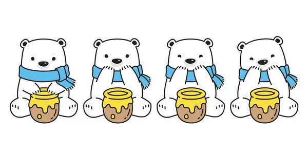 Bear Vector Honey Polar Bear Cartoon Character Icon Logo Sitting — Stock Vector
