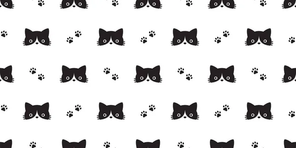 Cat Seamless Pattern Paw Vector Head Calico Black Kitten Scarf — Stock Vector