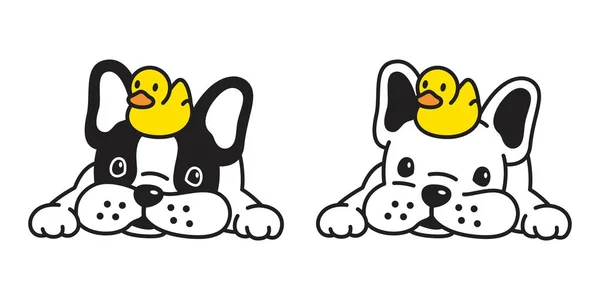 Cão Vetor Francês Bulldog Pato Borracha Ícone Desenho Animado Personagem — Vetor de Stock