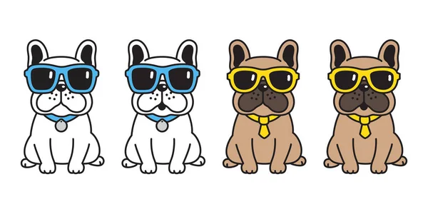 Pes Vektorové Buldočka Sluneční Brýle Ikona Kreslený Charakter Štěně Logo — Stockový vektor