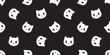 kedi Dikişsiz desen vektör baş yavru kedi alaca tekrar duvar kağıdı eşarp izole karikatür döşeme arka plan doodle illüstrasyon siyah