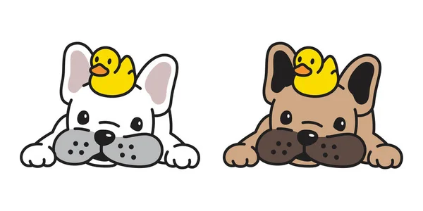 Doodle Σκυλί Γαλλικό Μπουλντόγκ Πάπια Λάστιχο Εικονίδιο Καρτούν Χαρακτήρα Κουτάβι — Διανυσματικό Αρχείο