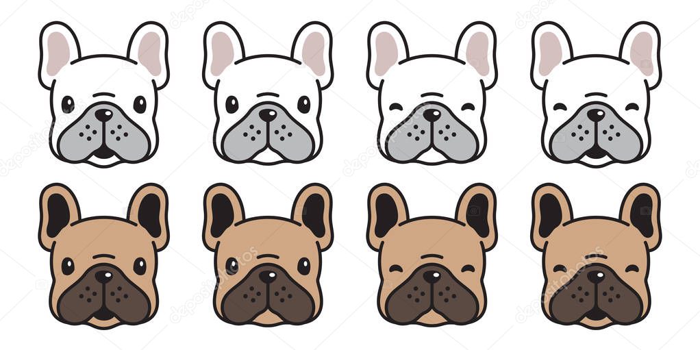 Dog vector french bulldog icon head cartoon character puppy logo illustration white brown