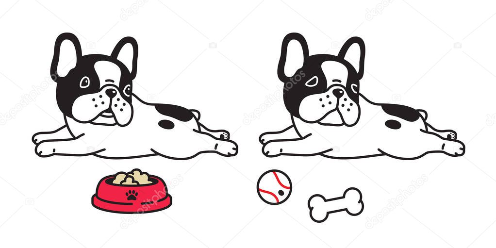 Dog vector french bulldog icon character cartoon puppy bone food bowl ball breed logo illustration doodle black