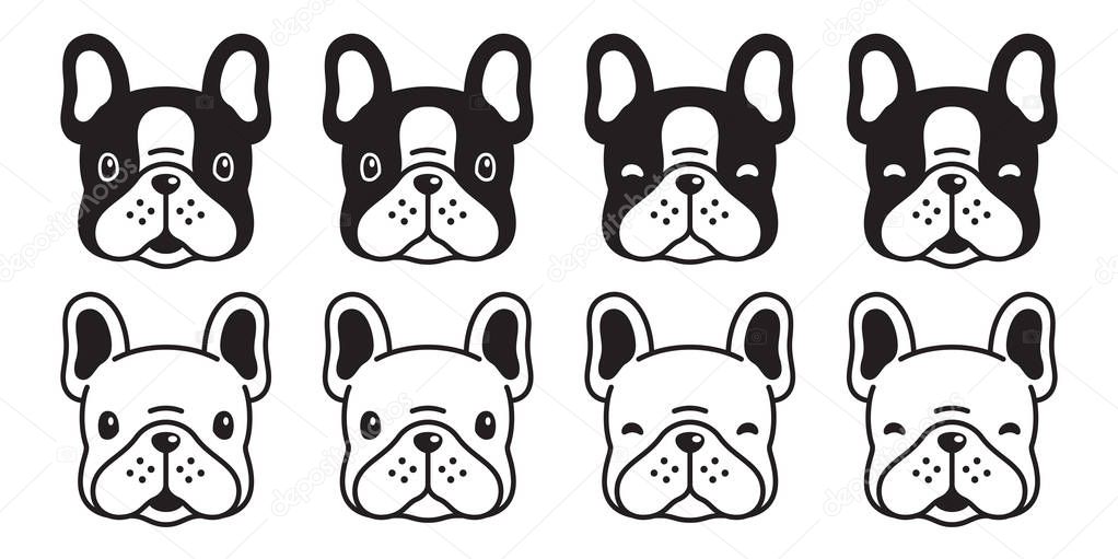 Dog vector french bulldog icon head cartoon character puppy logo illustration white black