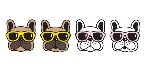 ベクトル犬フレンチ ブルドッグ ブラウン子犬キャラ漫画アイコン サングラス イラスト — ストックベクタ