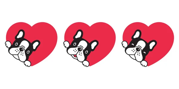 Perro Vector Francés Bulldog Corazón Icono San Valentín Personaje Dibujos — Vector de stock