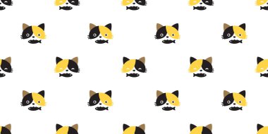 kedi Dikişsiz desen vektör alaca baş kedi balık eşarp tekrar duvar kağıdı karikatür döşeme arka plan illüstrasyon izole