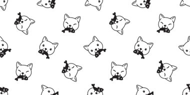 kedi Dikişsiz desen vektör alaca yavru kedi yeme balık somon balığı çizgi film eşarp tekrar duvar kağıdı döşeme arka plan illüstrasyon karalama beyaz izole