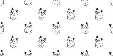 Köpek seamless modeli Fransız buldozer vektör eşarp çizgi film illüstrasyon kiremit arka plan tekrar duvar kağıdı doodle beyaz oturan izole köpek yavrusu