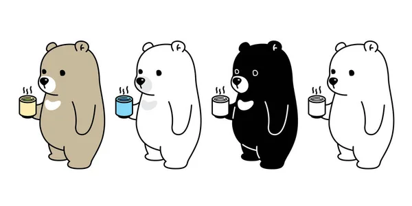 Ayı kutup ayısı kahve çay karikatür karakter simgesi logo illüstrasyon doodle simge vektör