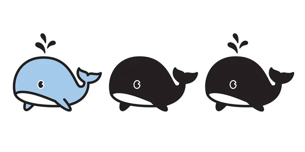 Balina Vektör Köpekbalığı Yunus Simgesi Logo Karakter Karikatür Okyanus Dalgası — Stok Vektör