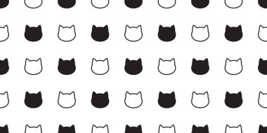 kedi Dikişsiz desen vektör baş yavru kedi alaca eşarp izole tekrar duvar kağıdı karikatür döşeme arka plan illüstrasyon siyah beyaz