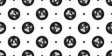 Köpek seamless modeli Fransız buldozer vektör polka dot eşarp izole karikatür tekrar duvar kağıdı döşeme arka planı siyah