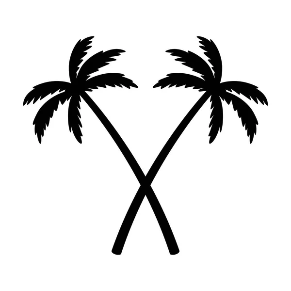 Palm Boom Kokosnoot Boom Pictogram Eiland Logo Dolfijn Karakter Illustratie — Stockvector