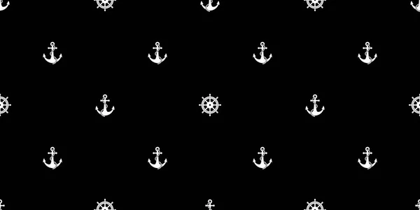Kotwica wzór wektor steru łódź morskie morskiego morze ocean szalik na białym tle powtarzać tapeta tło kafelkowe czarny — Wektor stockowy