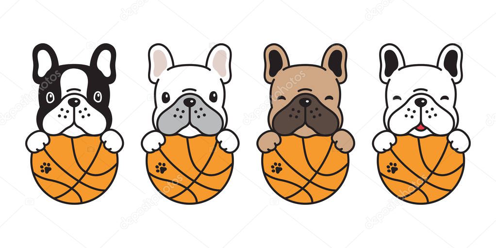 Dog vector french bulldog basketball sport ball icon logo character cartoon puppy illustration doodle symbol