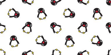 çizgi film eşarp izole kiremit arka plan tekrar duvar kağıdı illüstrasyon karalama penguen Dikişsiz desen vektör kuş Somon Balık