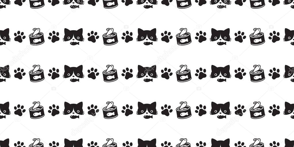 cat seamless pattern vector paw kitten food calico fish repeat wallpaper scarf isolated cartoon tile background doodle illustration black