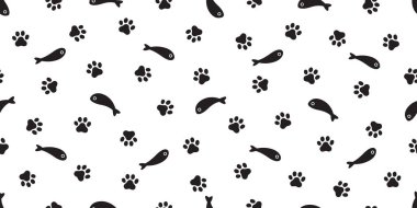 kedi pençe Dikişsiz desen balık vektör köpek ayak izi somon eşarp izole karikatür illüstrasyon kiremit arka plan tekrar duvar kağıdı tekrar