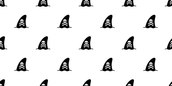 Aleta Tiburón Patrón Sin Costura Vector Delfín Ballena Pirata Cráneo — Vector de stock