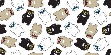 Dikişsiz desen kutup ayısı vektör güneş gözlüğü çizgi film tekrar duvar kağıdı yaz eşarp izole kiremit arka plan illüstrasyon ayı