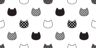 kedi Dikişsiz desen vektör baş yavru kedi alaca polka dot şerit eşarp tekrar duvar kağıdı karikatür döşeme arka plan illüstrasyon izole