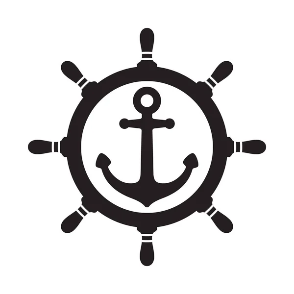 Förankra Rodret Vektor Ikonen Logotyp Pirat Båt Nautiska Maritima Ocean — Stock vektor