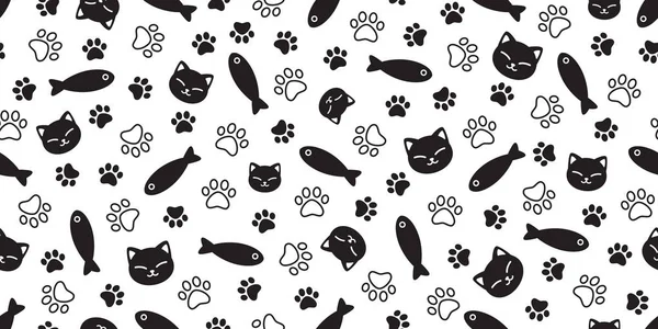 Cat Fish Seamless Pattern Paw Vector Calico Kitten Salmon Tuna — Stock Vector