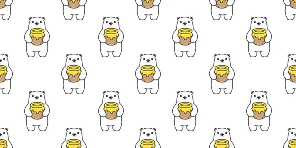 Urso Sem Costura Padrão Vetor Urso Polar Mel Cartoon Cachecol — Vetor de Stock