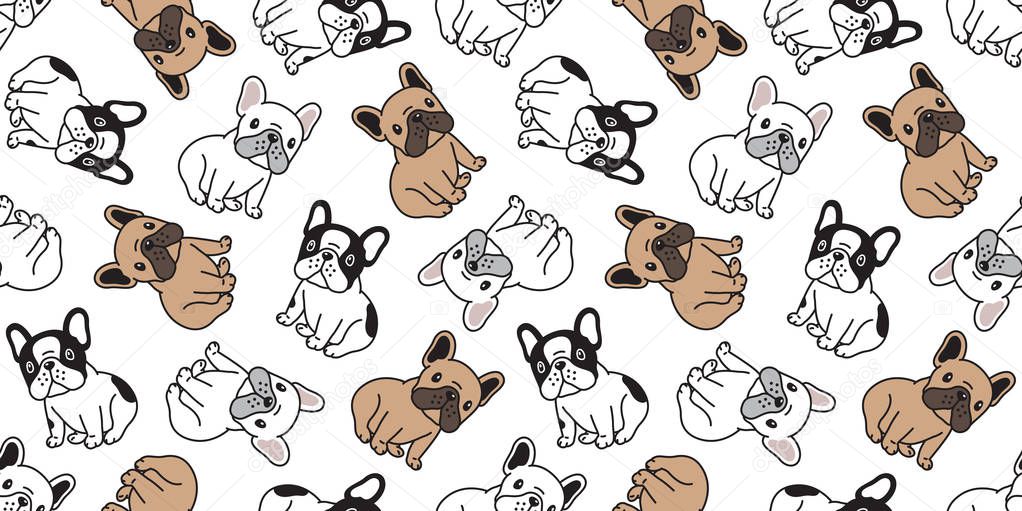 Dog seamless pattern french bulldog vector pet scarf isolated puppy tile background repeat wallpaper cartoon illustration