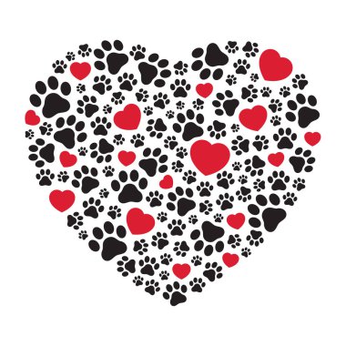 Köpek pençe vektör kalp simgesi Sevgililer logo sembol Fransız buldozer evde beslenen hayvan karikatür çizim basit grafik