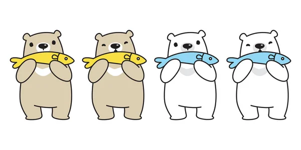 Wektor Niedźwiedź Niedźwiedź Polarny Ikona Logo Ryb Łososia Tuńczyka Cartoon — Wektor stockowy