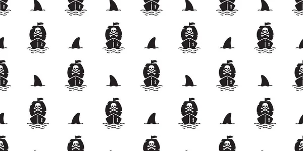 Loď Vzor Bezešvé Pirát Žralok Fin Vektorové Loď Jachty Plachetnice — Stockový vektor