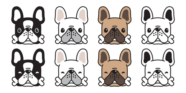 Hund Vektor Französisch Bulldogge Knochen Haustier Kopf Ikone Logo Charakter — Stockvektor