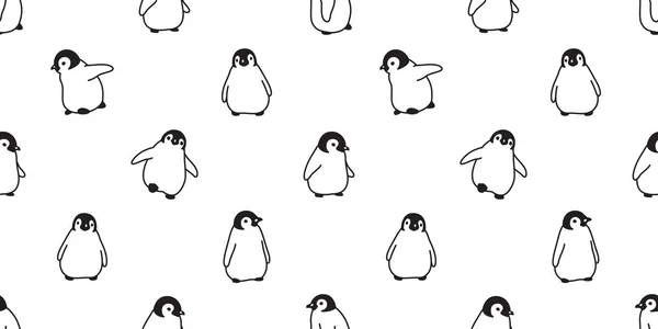 Pinguim Padrão Sem Costura Vetor Cartoon Pássaro Peixe Salmão Azulejo —  Vetores de Stock