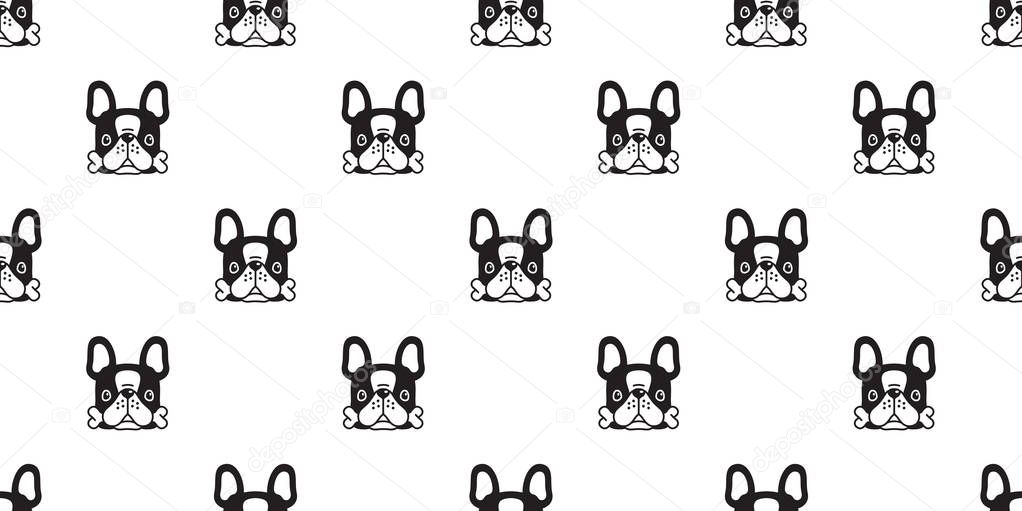 Dog seamless pattern french bulldog vector bone pet scarf isolated puppy tile background repeat wallpaper cartoon illustration