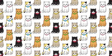 kedi Dikişsiz desen vektör alaca siyah yavru kedi zencefil evde beslenen hayvan tekrar duvar kağıdı karikatür döşeme arka planı eşarp izole illüstrasyon