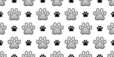 Köpek pençe Dikişsiz desen vektör ayak izi izole eşarp çizgi film screentone çizgi roman Fransız buldozer tekrar duvar kağıdı döşeme arka plan illüstrasyon doodle