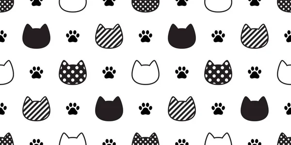 Cat Seamless Pattern Vector Paw Head Kitten Footprint Calico Polka — Stock Vector