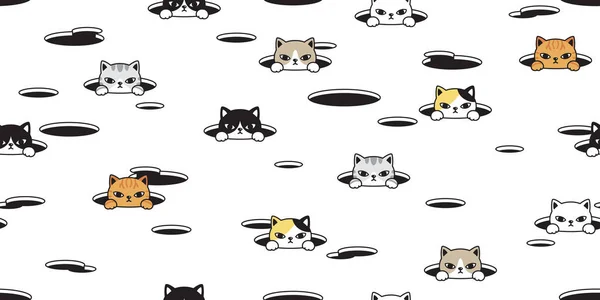 Cat Seamless Pattern Vector Kitten Calico Hole Pet Repeat Wallpaper — Stock Vector