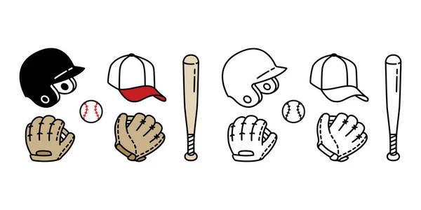 Baseball Ball Icon Vector Baseball Bat Helmet Cap Glove Sport — Stock Vector