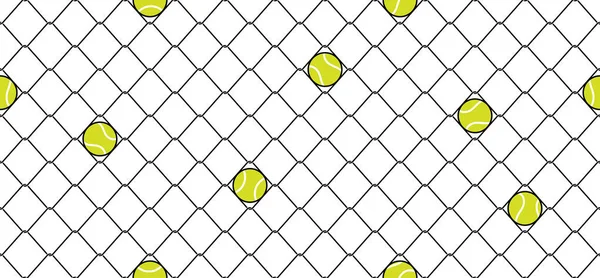Tennis Ball Seamless Pattern Vector Sport Wire Mesh Chain Link — Stock Vector