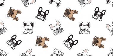 Köpek dikişsiz desen fransız bulldog kemik vektör baş köpek yavrusu pet eşarp izole kiremit arka plan tekrar duvar kağıdı karikatür illüstrasyon