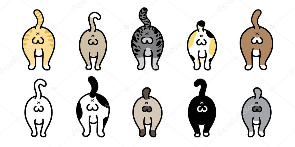 cat vector kitten icon breed butt logo calico bottom ass cartoon character illustration doodle