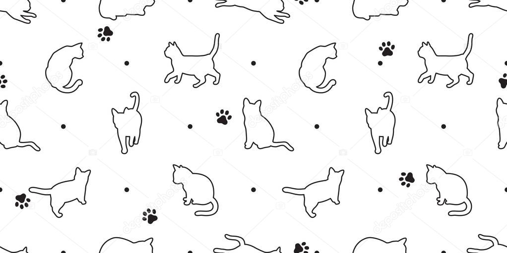 cat seamless pattern vector paw kitten calico pet polka dot repeat wallpaper scarf isolated tile background breed white