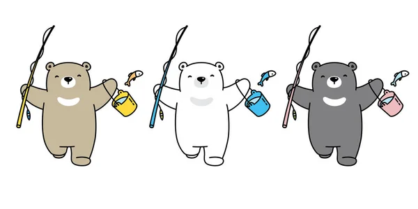 Bear Vektor Isbjörn Ikon Fiske Karaktär Tecknad Logotyp Teddy Illustration — Stock vektor