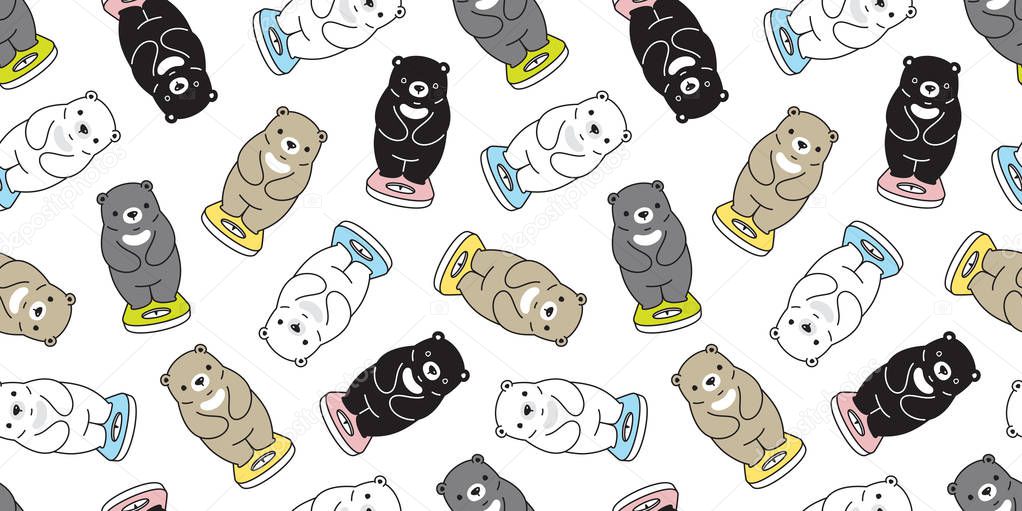 Bear seamless pattern polar bear vector fat weighing Scales cartoon scarf isolated tile wallpaper repeat background doodle illustration