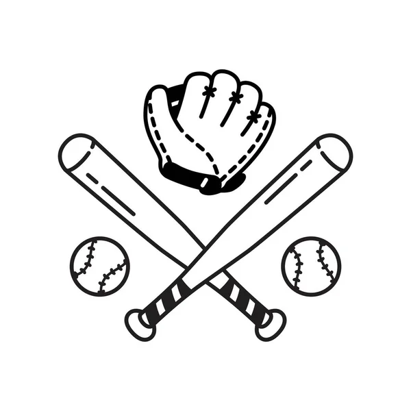Baseball Boll Ikon Vektor Basebollträ Handske Sport Symbol Illustration Doodle — Stock vektor